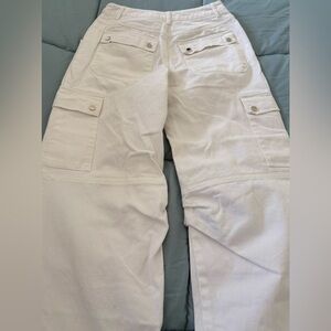 New Princess Polly Paige White Denim Mid Rise Cargo Jeans 0